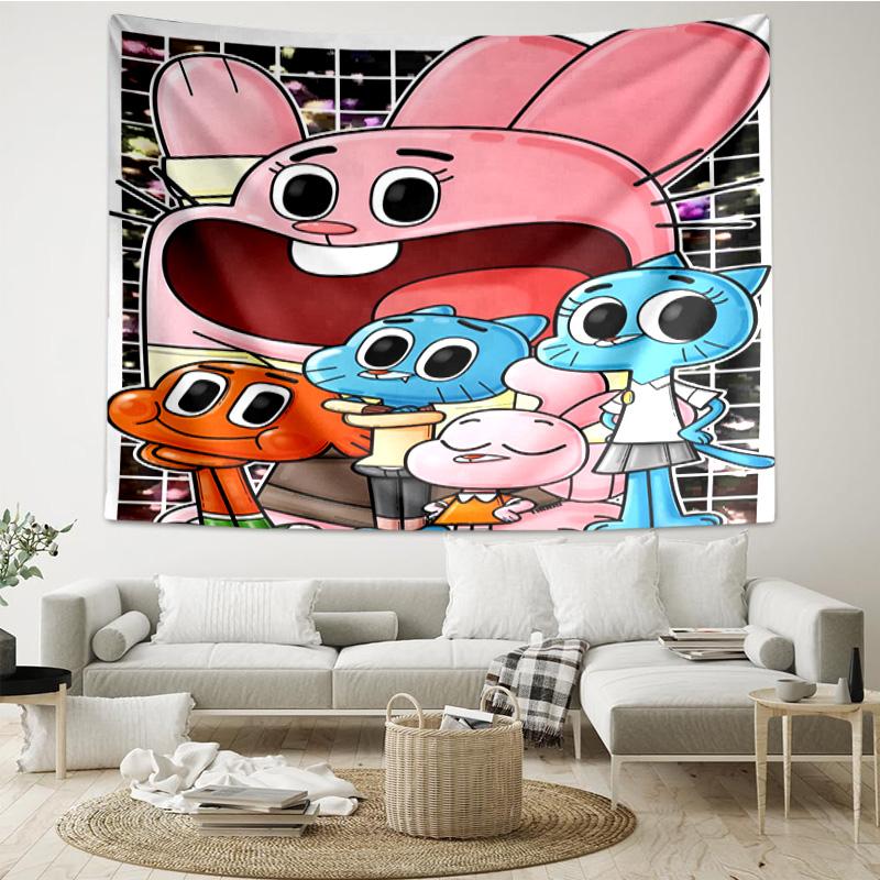 Gum-ball's Amazing World Tapestry, Unique Design Tapestry, Wall Decor for Bedroom,Livingroom, Playroom,Heartwarming Fan Holiday Gifts