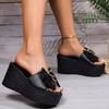 2024 New Women's Summer Slippers Fashion Bow Designer Solid Color Open Toe Slippers Casual Vacation Wedge Heel Thick Sole Shoes