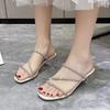 High-heeled Cool Slippers Female Summer 2025 New Korean Version Fashion Fairy Rhinestone Middle Heel with Fashion Slippers