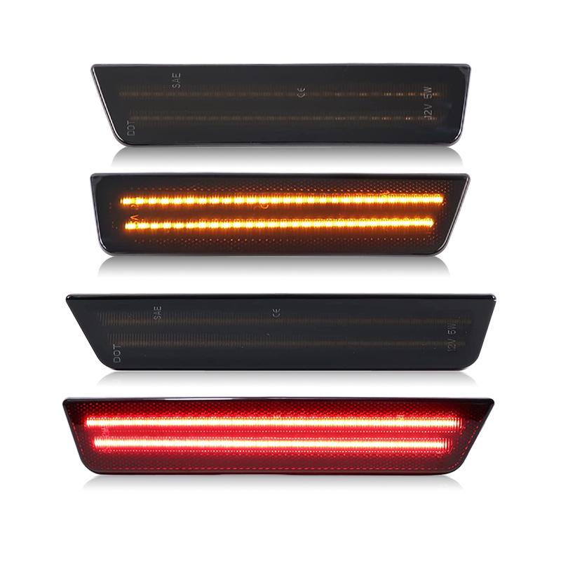 For Dodge Challenger 2008-2014 Clear & Smoked Lens LED Side Marker Lights Dual Row Amber Front Red Rear Side Fender Reflector