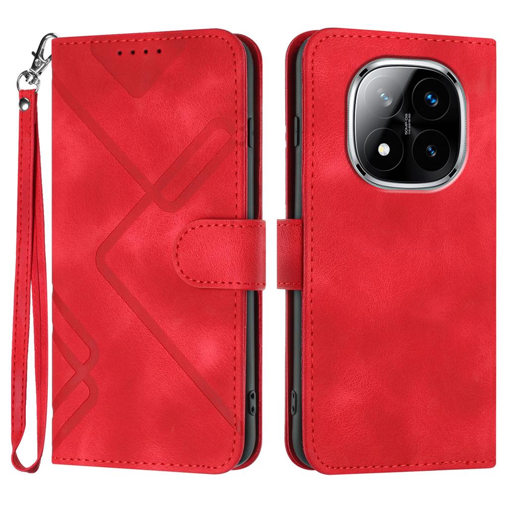 For Xiaomi Redmi Note 14 Pro+ 5G/Xiaomi Redmi Note 14 Pro 5G Wallet Case Line Imprinted PU Leather Phone Cover with Strap
