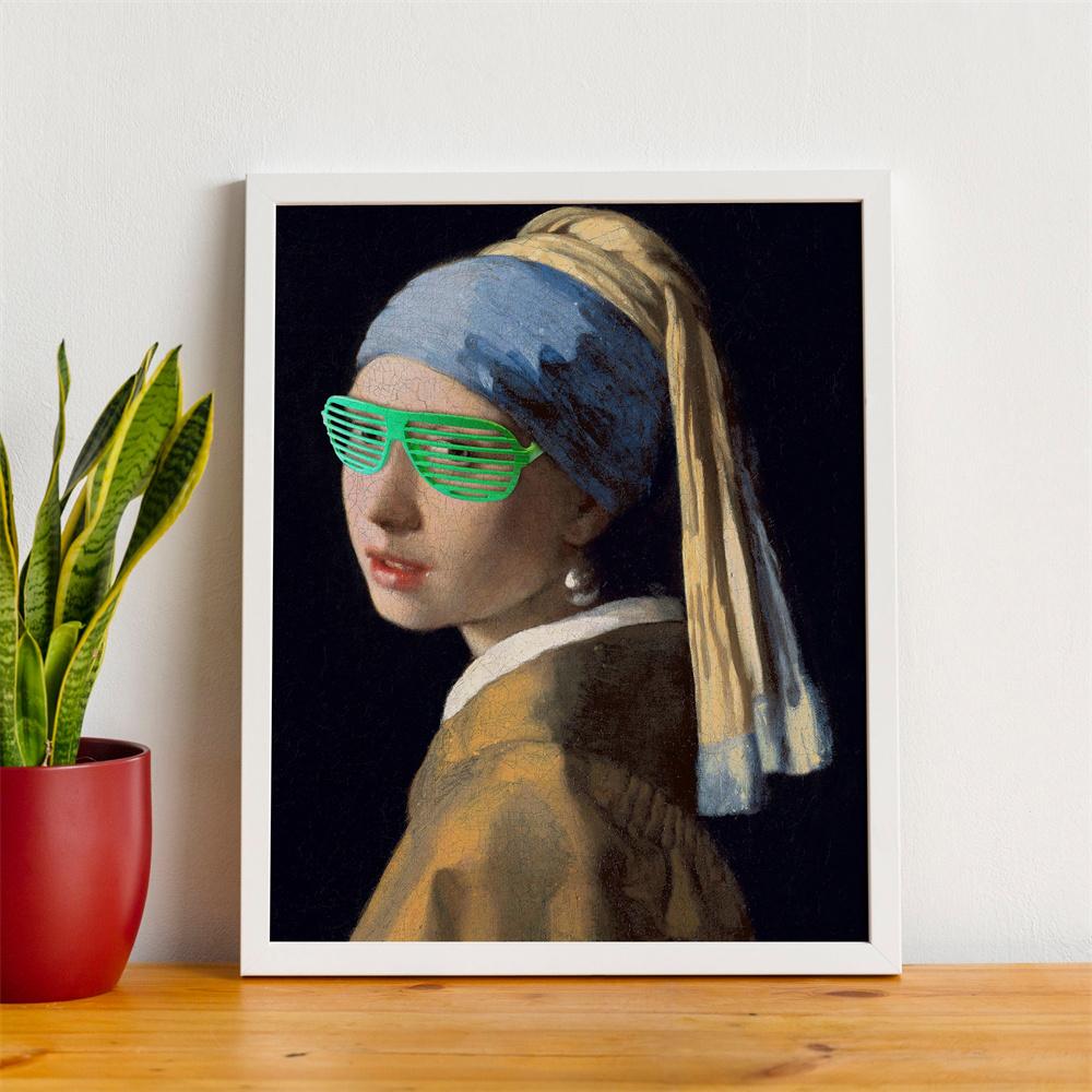 Banksy Style Print Altered Wall Art Girl with a Pearl Earring Poster Vintage Portrait Funny Canvas Painting Gallery Home Room