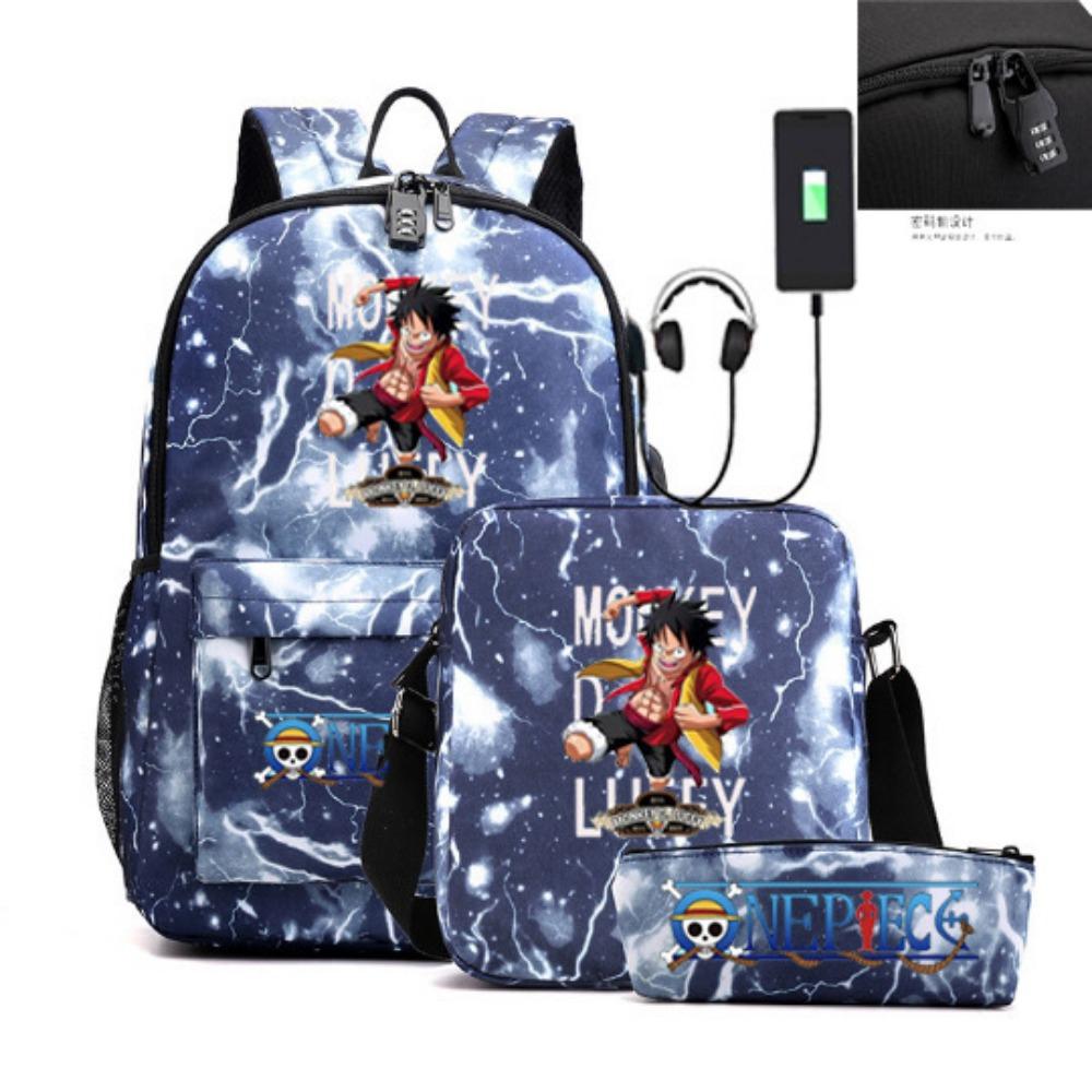 Riman ONE PIECE USB кодовый замок рюкзак студенческий школьный рюкзак сумка через плечо пенал набор из трех предметов для мужчин и женщин