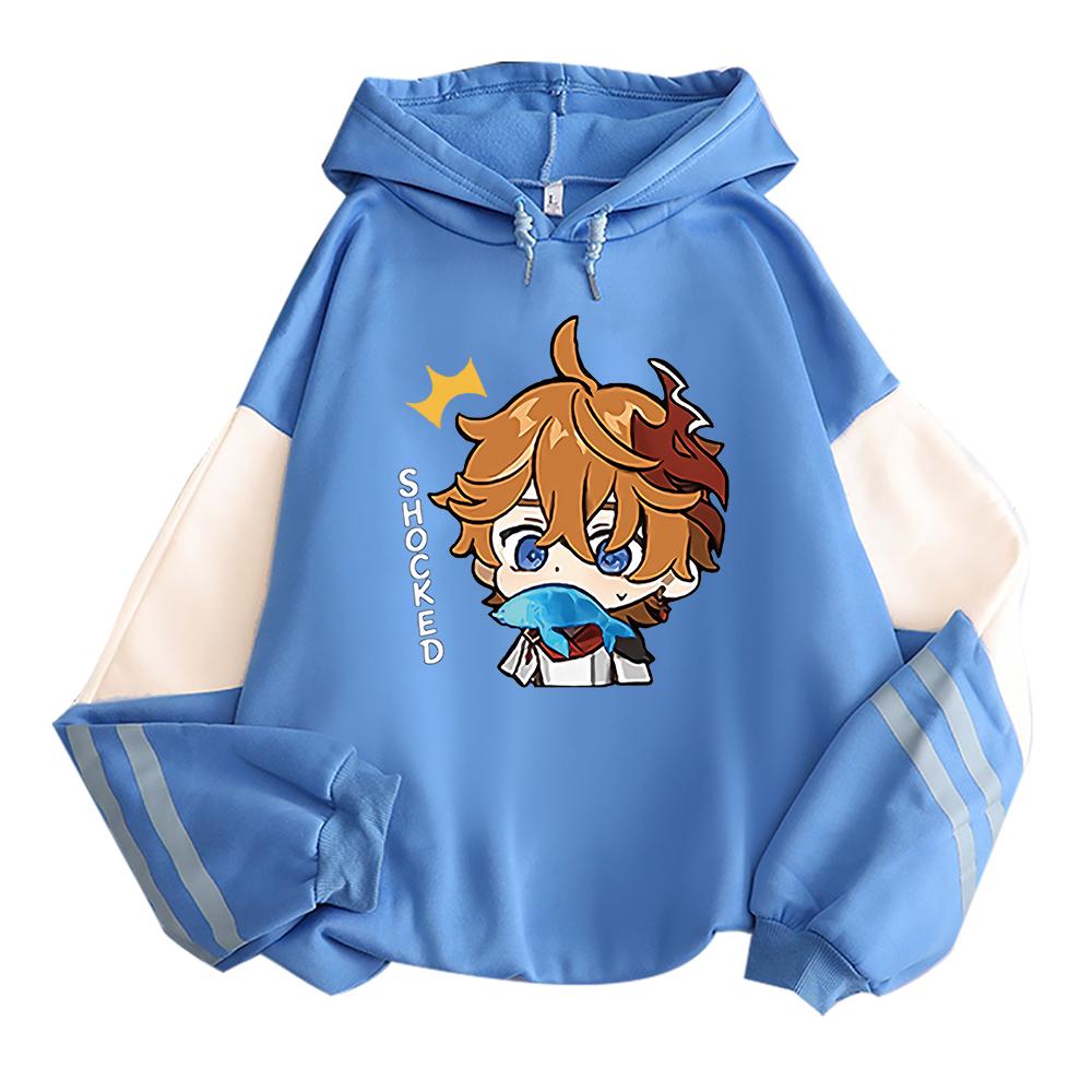 Harajuku Game Genshin Impact Tartaglia Толстовка с принтом для женщин и мужчин Мода Kawaii Boy Head Плакат с длинным рукавом Уличная одежда Мужские толстовки