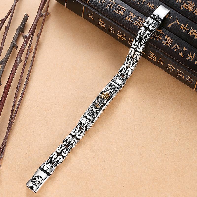 Новый серебряный браслет Pixiu для денег, мужской браслет с двойной цепочкой и твист-цепочкой, индивидуальный браслет для пары
