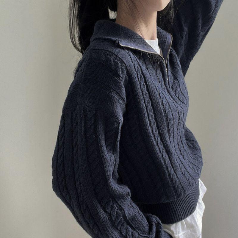 Южная Корея шикарный осенне-зимний толстый трикотажный топ женский ретро перекрученный полумолния ленивый короткий свитер пальто