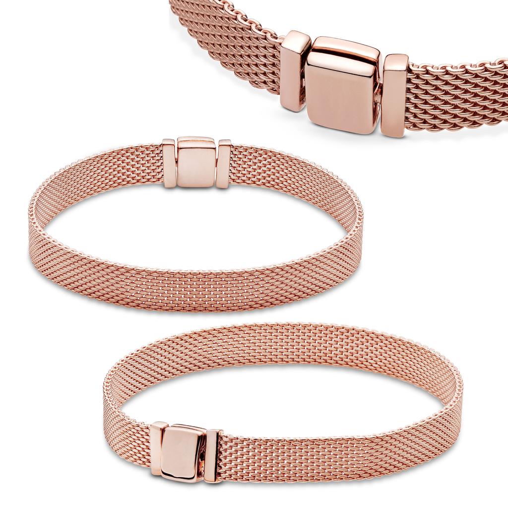Reflection Bracelet Rose Gold Color 925 Starling Silver Steel Mesh Flat Bracelet Fit Temperament Charms Bead Fashion Women