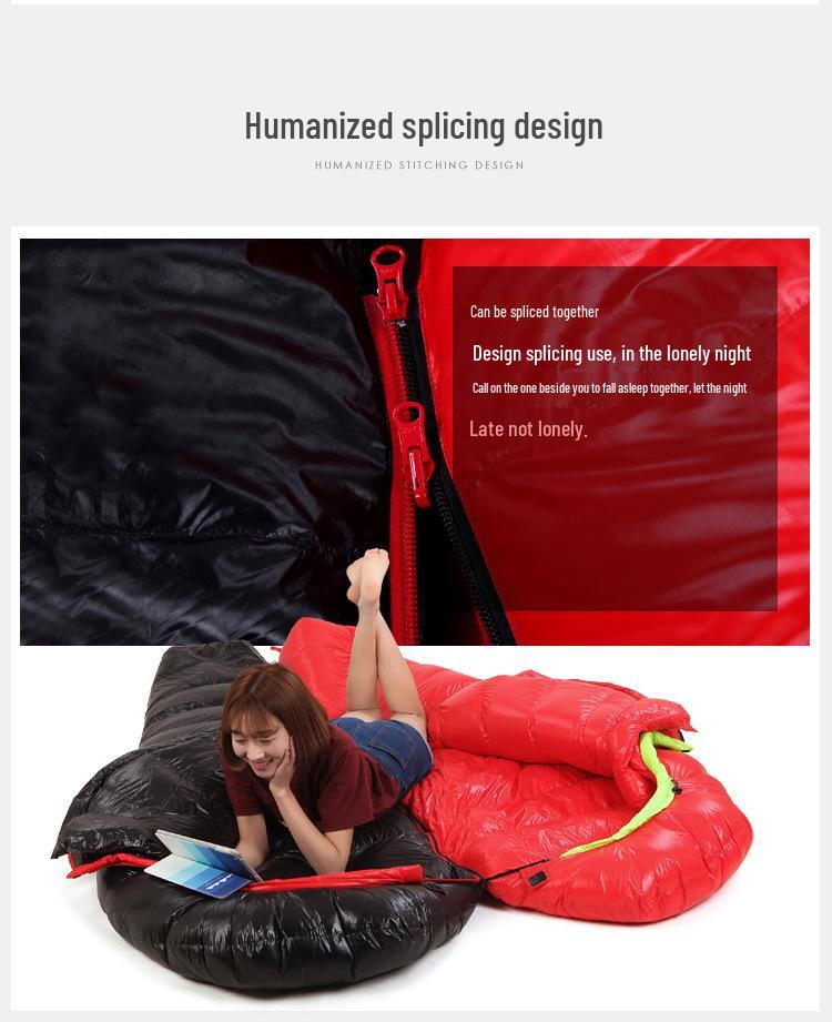 Сверхлегкий спальный мешок-мумия с утиным пухом: Теплый, Утолщенный, для Взрослого Кемпинга на Открытом Воздухе