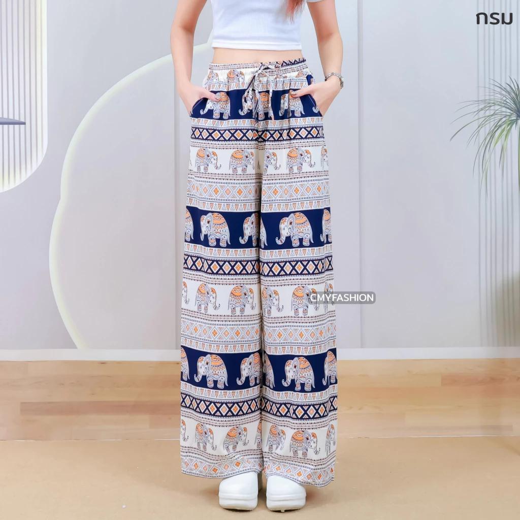 Длинные брюки-слоны Регулируемая эластичная высокая талия Веревка Женские Мужские Унисекс Принт Таиланд Повседневная уличная одежда Пляж Бохо Ретро Винтаж