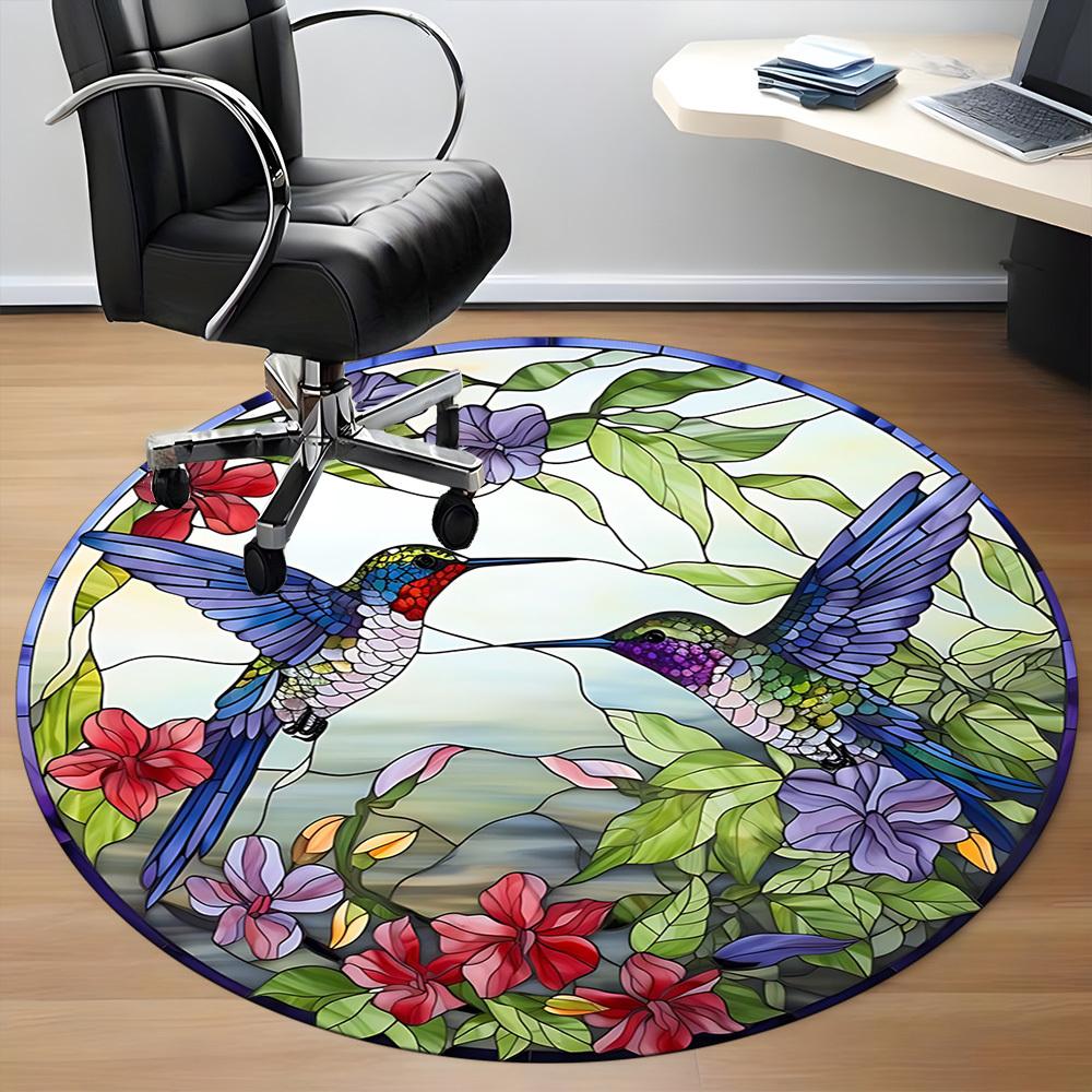 1pc Hummingbirds Stained Glass Chair Carpet for Office, Non slip, Soft and Durable Office Rug