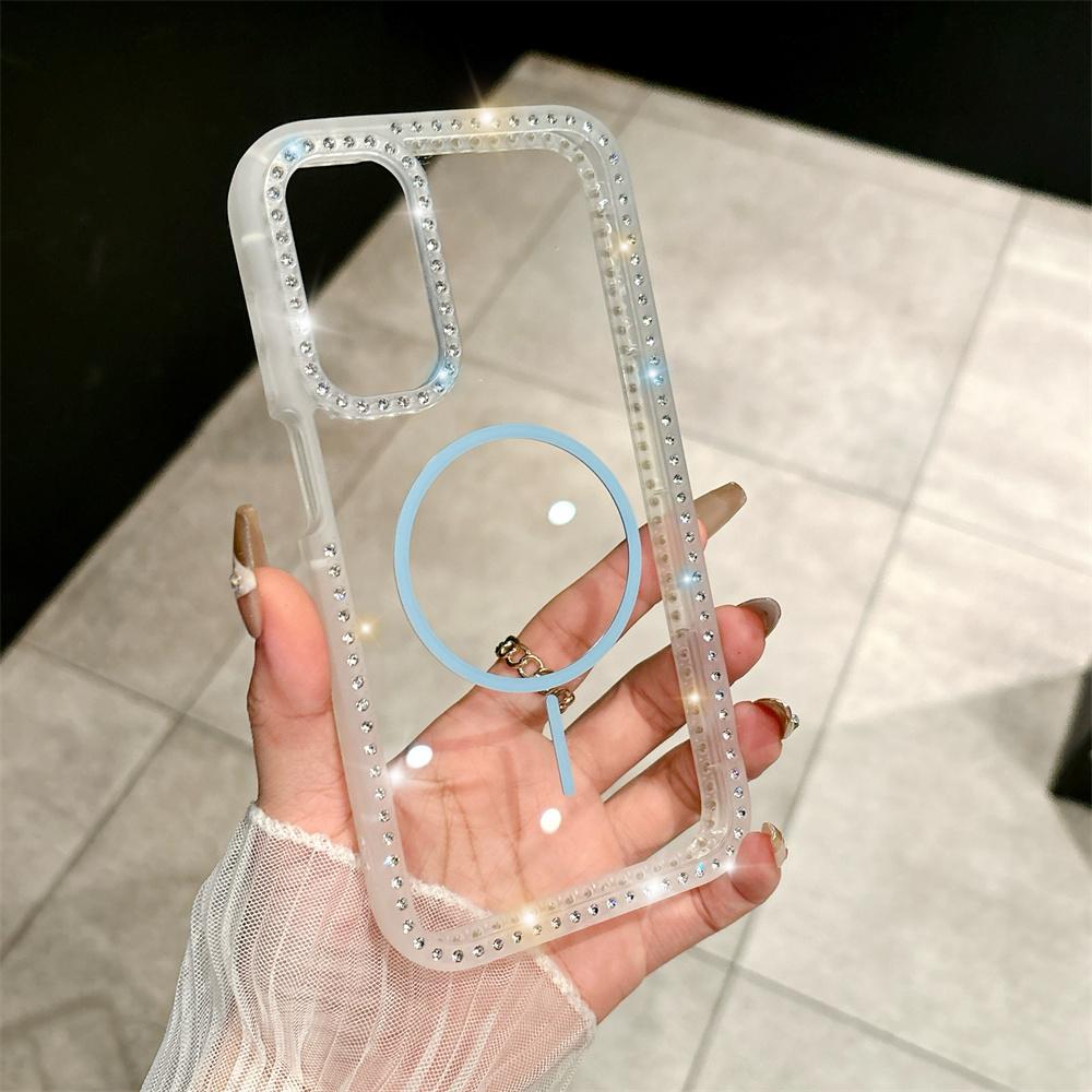 Прозрачный магнитный чехол для телефона с блестками Diamond Clear для Samsung Galaxy S23 S24 S25 Ultra A56 A55 A35 A15 5G Прозрачный блестящий жесткий чехол