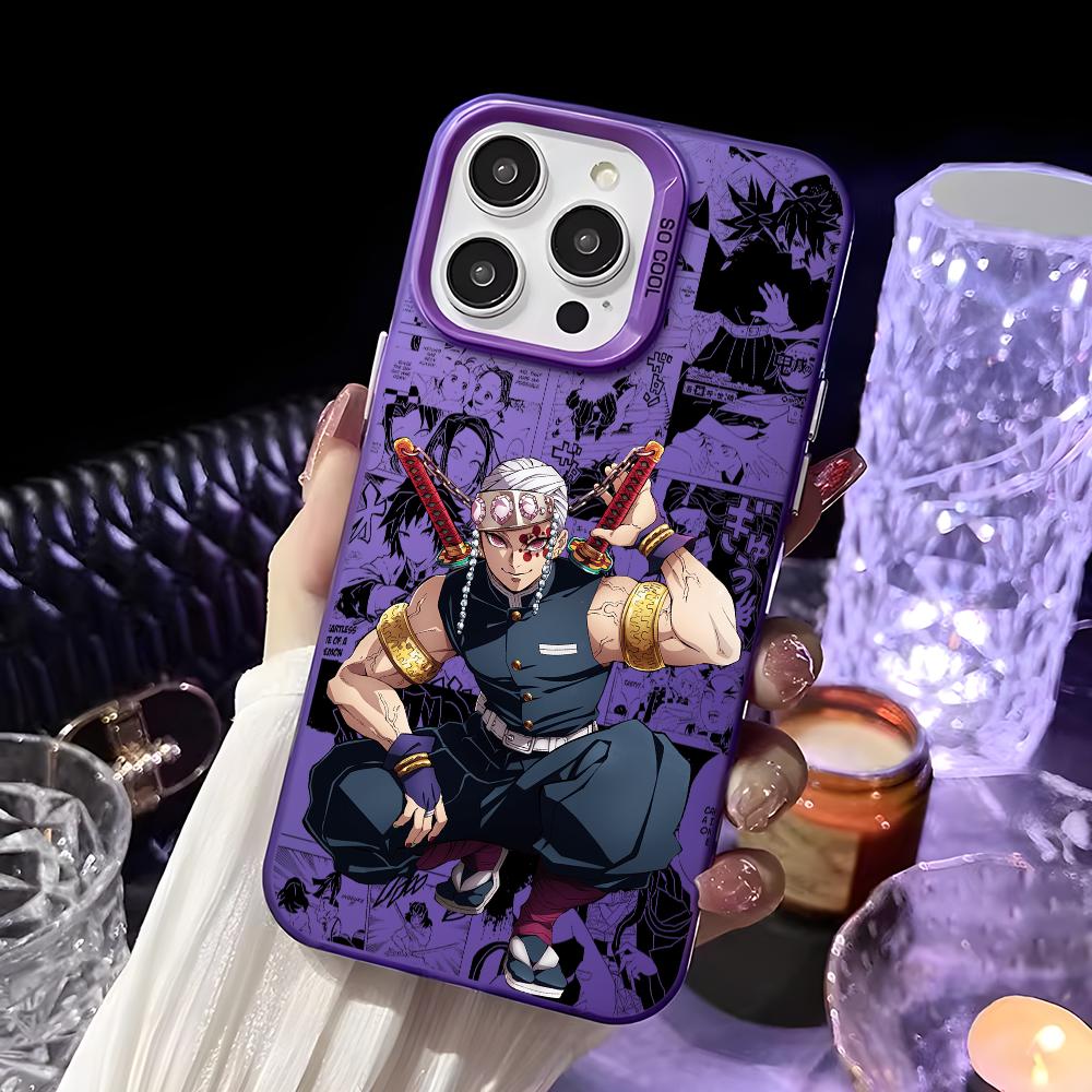 Чехол для телефона Uzui T-Tengen из аниме для iPhone 16 15 14 13 12 11 Pro Max Черный Фиолетовый Матовый Лазерный Металлик Аврора Funda