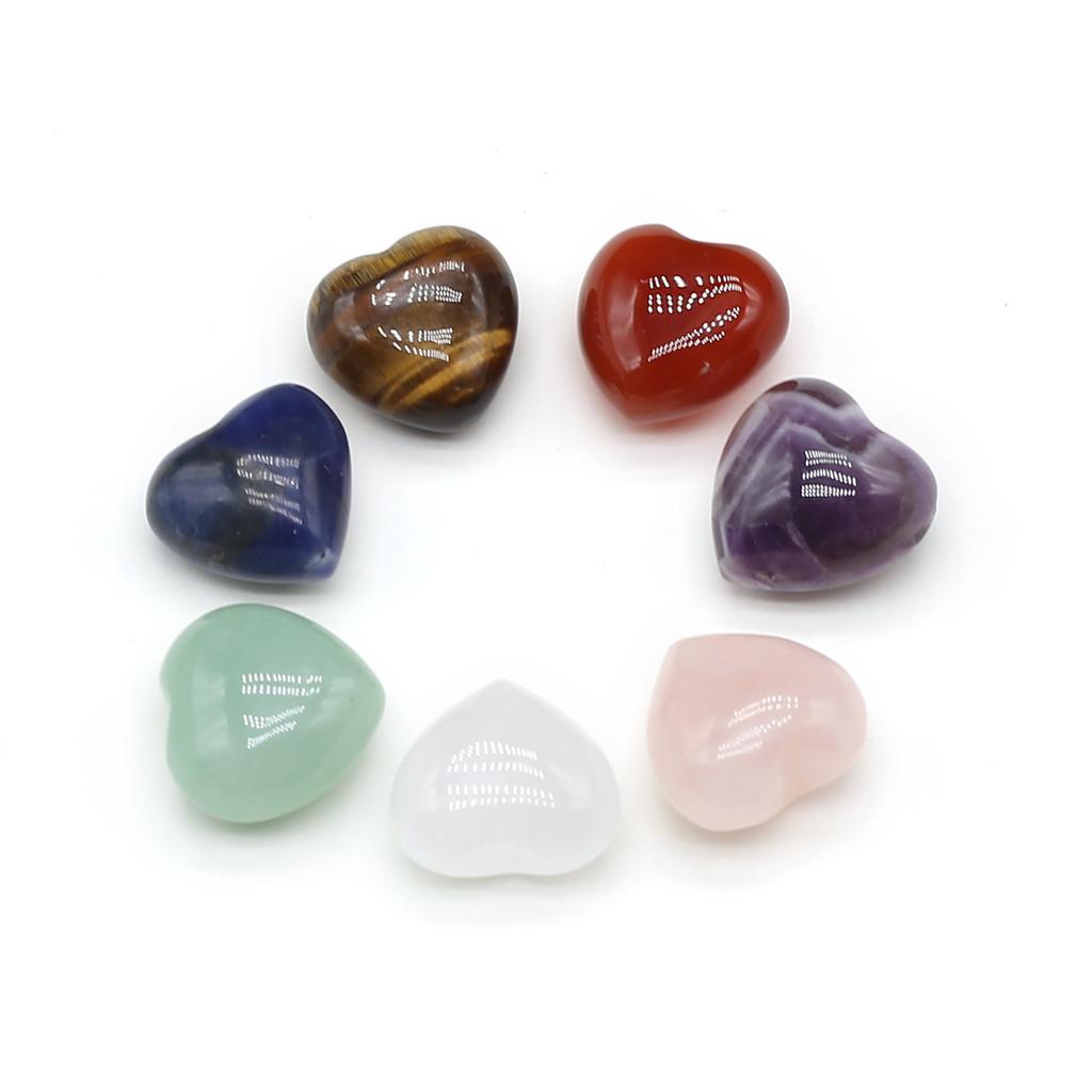 7Pcs/Pack Heart Natural Stone 7Chakra Ornaments Decoration Reiki Healing Crystal Quartz Gemstone Home Decor Small Furnishings Women Jewelry Gifts 15mm