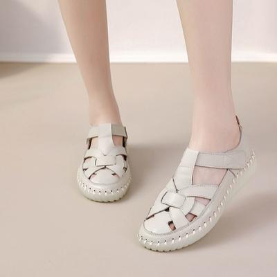 Летние кожаные сандалии с полым носком для женщин