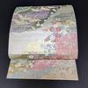 Used H-519 Fukuro obi, pure silk, six pieces, gold thread, silver thread, crane, flower pattern, torn colored paper pattern