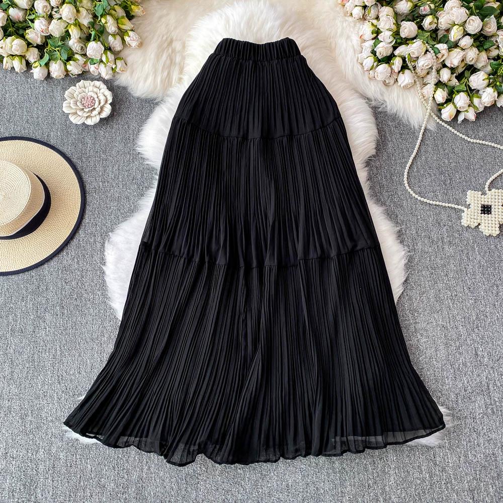 DIMANAF 2025 Летние женские новые юбки из шифона с эластичной талией, плиссированные сетчатые элегантные юбки