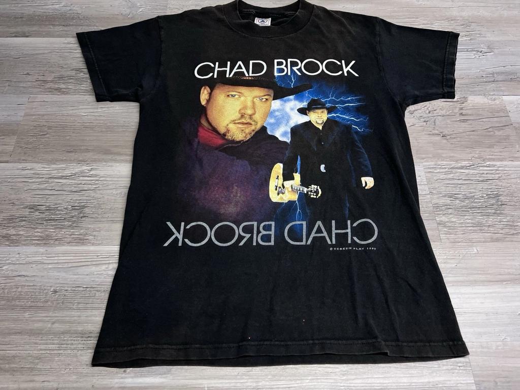 Vintage 90s Y2K Country Music Chad Brock Concert T-Shirt Sun Faded Black Size M