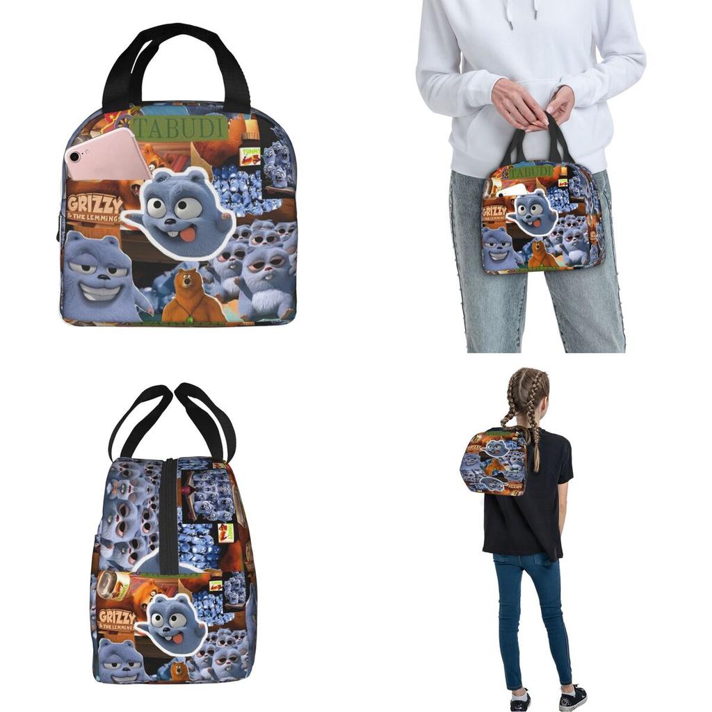 Grizzy And The Lemmings Cartoon Insulated Lunch Bags for Men Women Food Container Bags Reusable Thermal Cooler Lunch Boxes