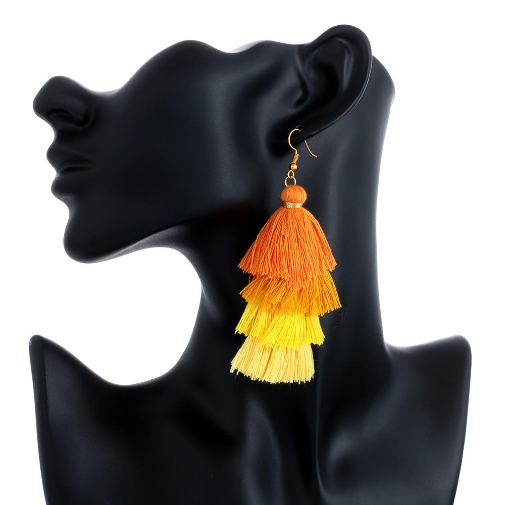 Ethnic Gradient Boho Ear Stud Dangle Drop Earrings Multilayer Drop Long Tassel Earrings Bohemian