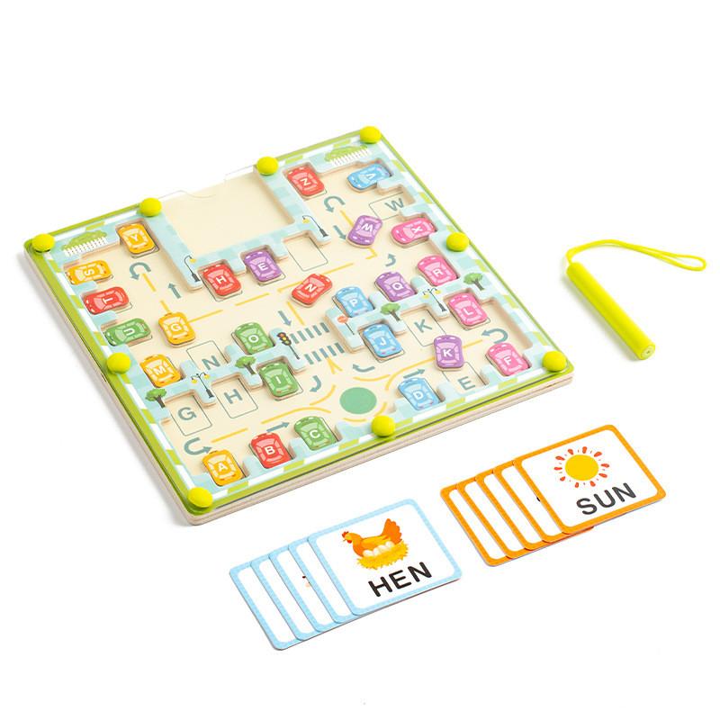 Children Alphabet Matching Game, Magnetic Parking Lot Maze, 26 Letters Cars Puzzle for Kids,Letters Vocabulary Learning
