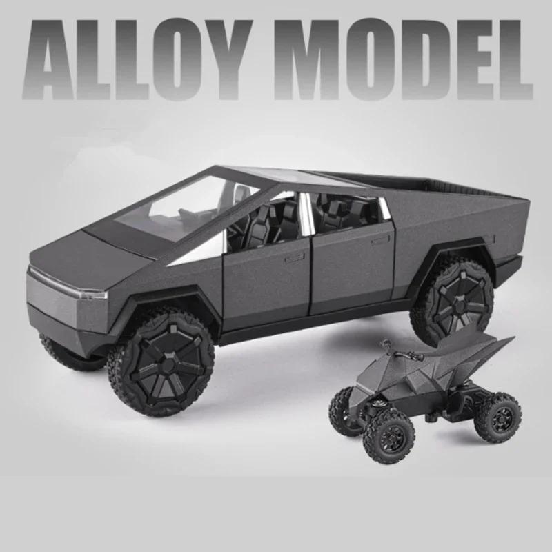 whalq7 1/24 Teslas Cybertruck Pickup Alloy Car Model Diecasts Metal Toy Off-road Vehicles Truck Model Simulation Sound Light Kids Gifts