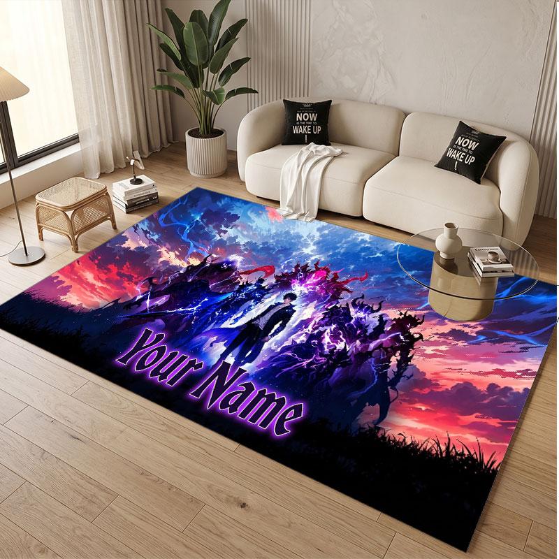 Custom Name Crystal Velvet Rug,Solo Leveling Comfortable Anti Slip Floor Mat For Room Decoration