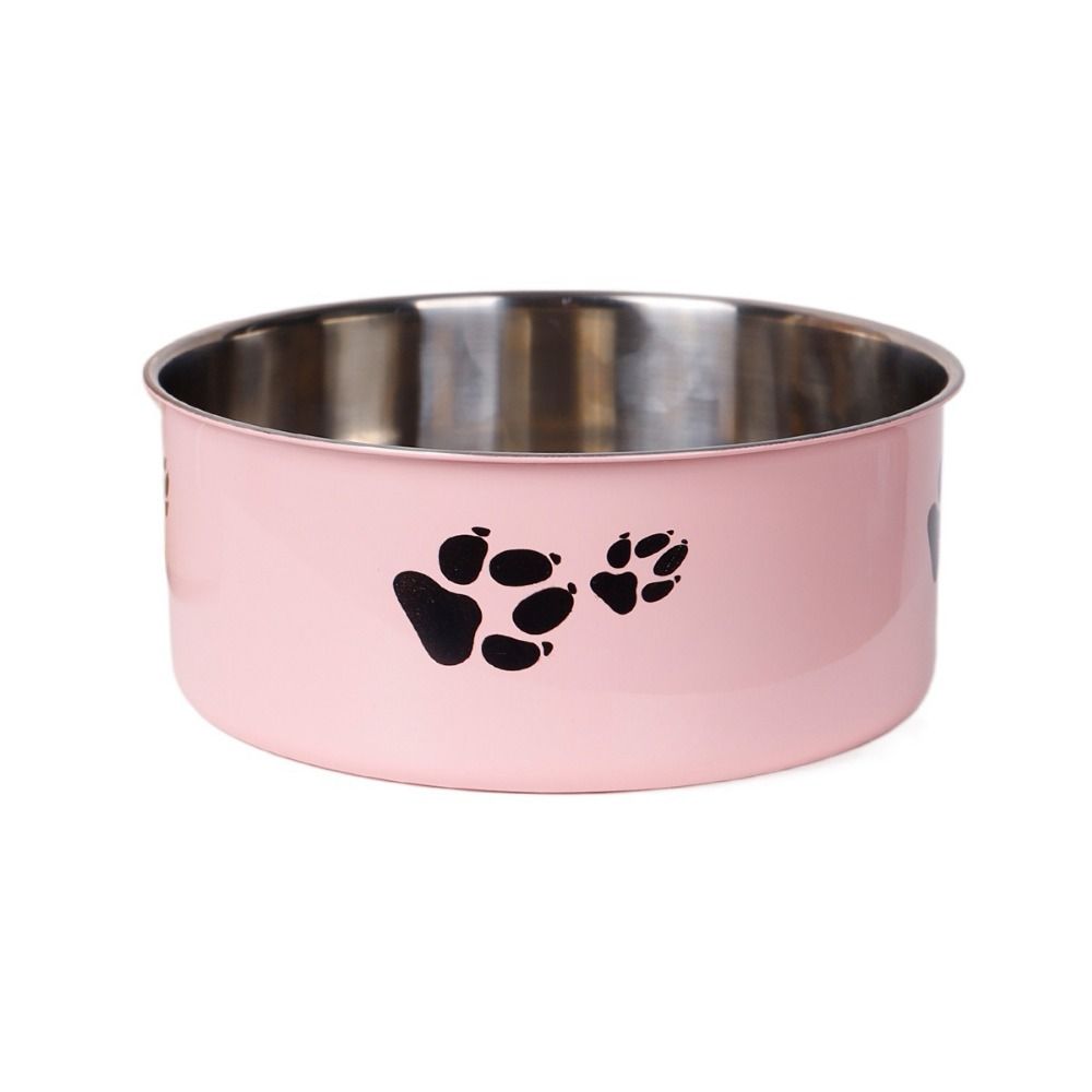 Cartoon Footprint Stainless Steel Pet Dog Bowl Large Capacity Skidproof Cat Feeding Bowl Non-slip Puppy Food Drinking Tray