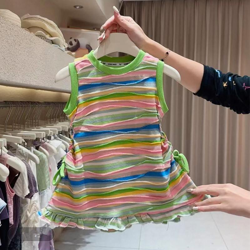 Girls Summer Colorful Striped Tank Dress Toddler Kids Chic H Line Sundress