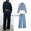 Spring New Arrival High Waist Wide Leg Jogging Plaid Denim 1934027 Cotton Short Shirt 1934029