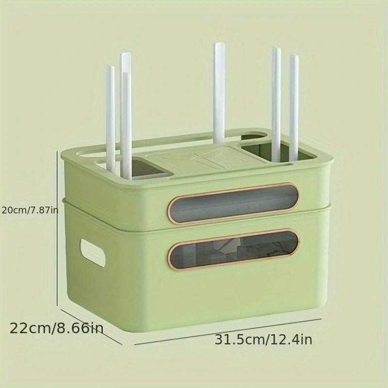 Wireless Wifi Router Storage Box with Transparent Modem Router Cover Removable Power Strip and Cable Management Hidden Shelf