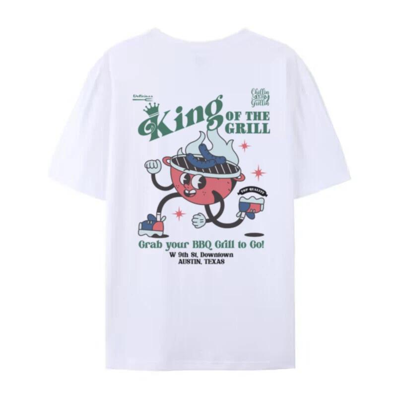 Retro Cartoon Grill Print Unisex Tshirt Hippie Funny Bbq Graphic Tees Cute Foodie Streetwear Tops Short Sleeve Unisex Clothing