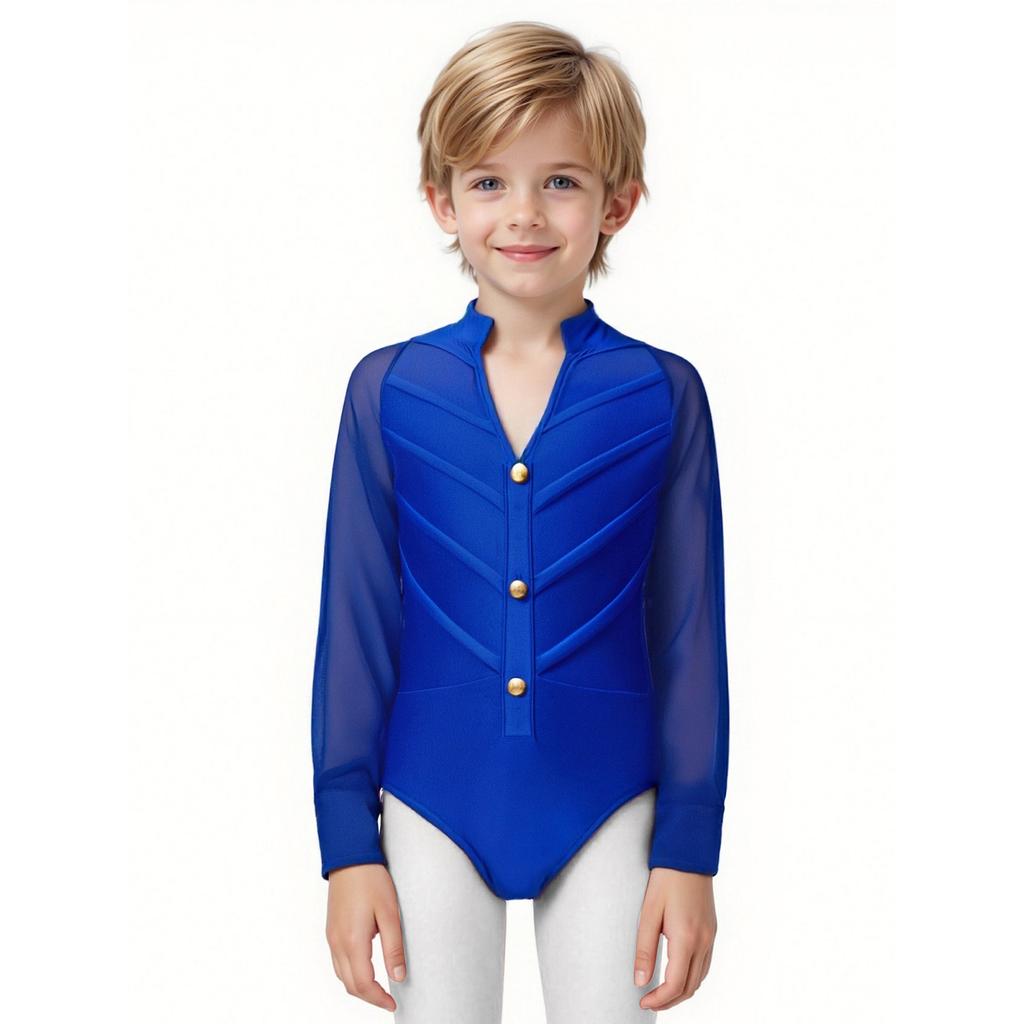 Боди для латиноамериканских танцев для мальчиков, с длинным рукавом, воротником-стойкой, леотард, костюм для сцены, соревнований