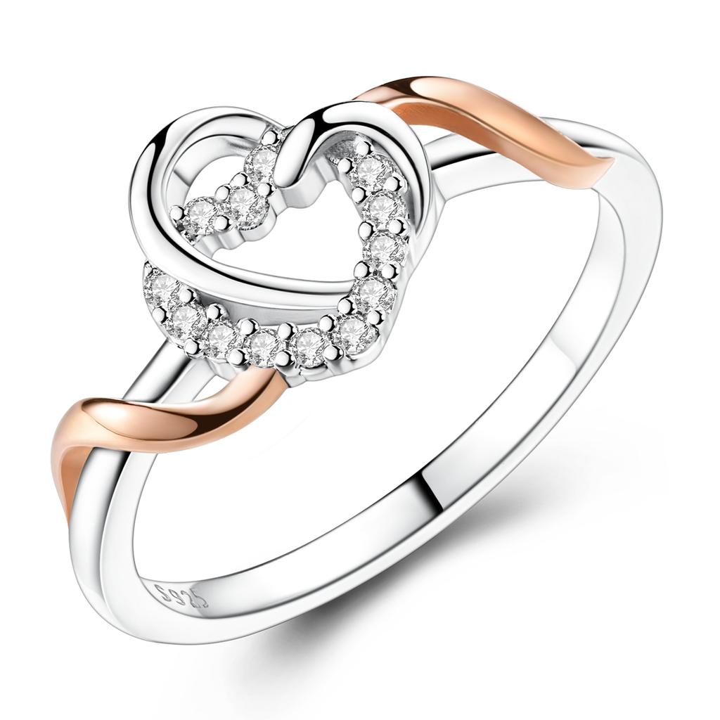 New In Authentic copper Ring for Women Gold Plated Pink Heart Zircon CZ Finger Ring copper Authentic Jewellery Wedding
