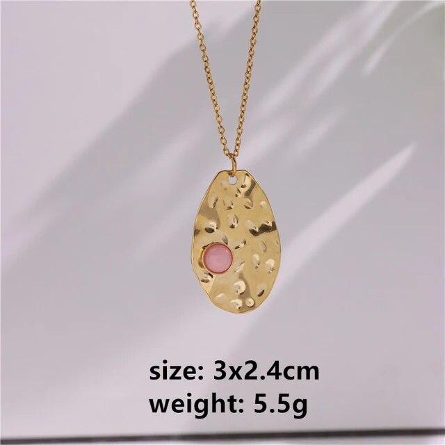 2024 New Gray Enamel Round Star Sun Charm Natural Stones Pendants Necklace Stainless Steel Clavicle Chain Jewelry