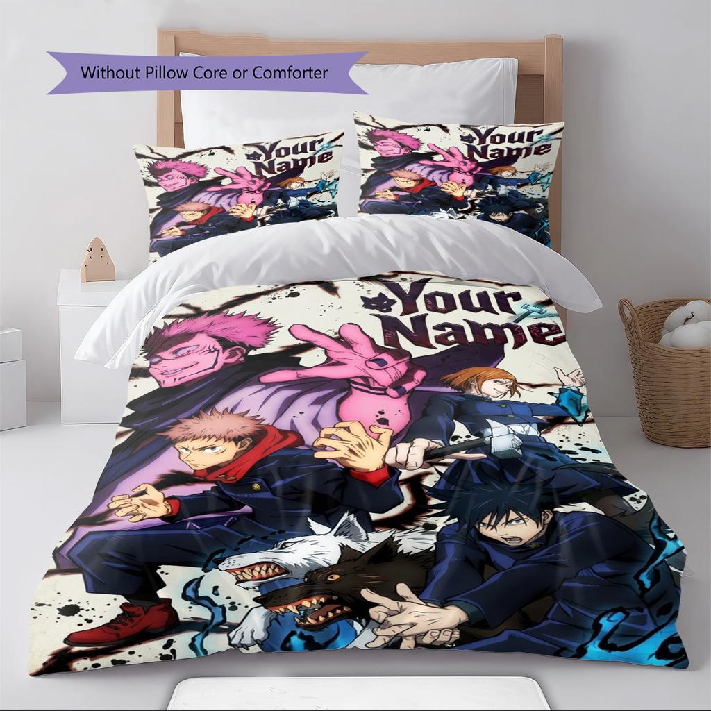 Name Custom Anime Jujutsu Kaisen Pattern Bedding Set Quilt Cover Pillowcase Home Decor Gift (1 * duvet cover + 2 * pillowcase, without core)