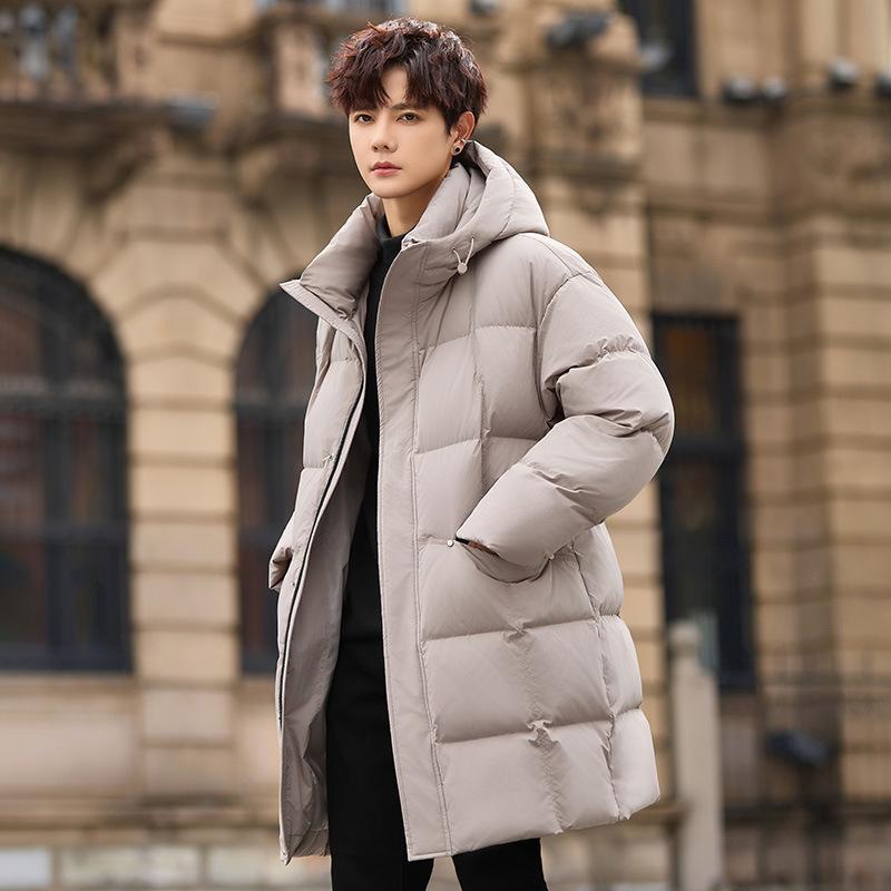 Средние и длинные пуховики мужские новые утолщенные устойчивые к холоду куртки для мальчиков с капюшоном из белого утиного пуха для сохранения тепла