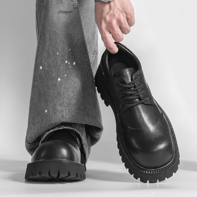 2026 new model high-top leather men's shoes, fashionable, casual, business and office thick-soled men's shoes