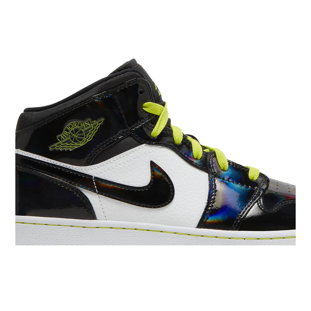 Air Jordan 1 Mid SE Grade School 'Black Cyber' (Unisex) Black / Cyber-White-Mystic Green Kids' Basketball Shoes BQ6931 003
