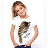 Футболка с 3D-графикой животных и кошек для девочек, короткий рукав, 3D-принт, активная, милая, для детей 3-12 лет