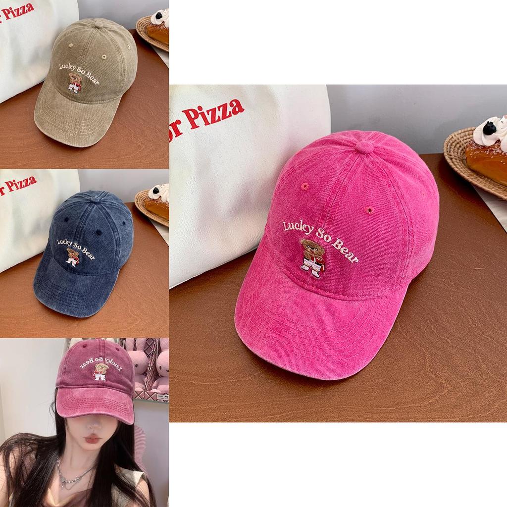 Vintage Bear Denim Baseball Cap For Women Stylish Distressed Soft Top Hat