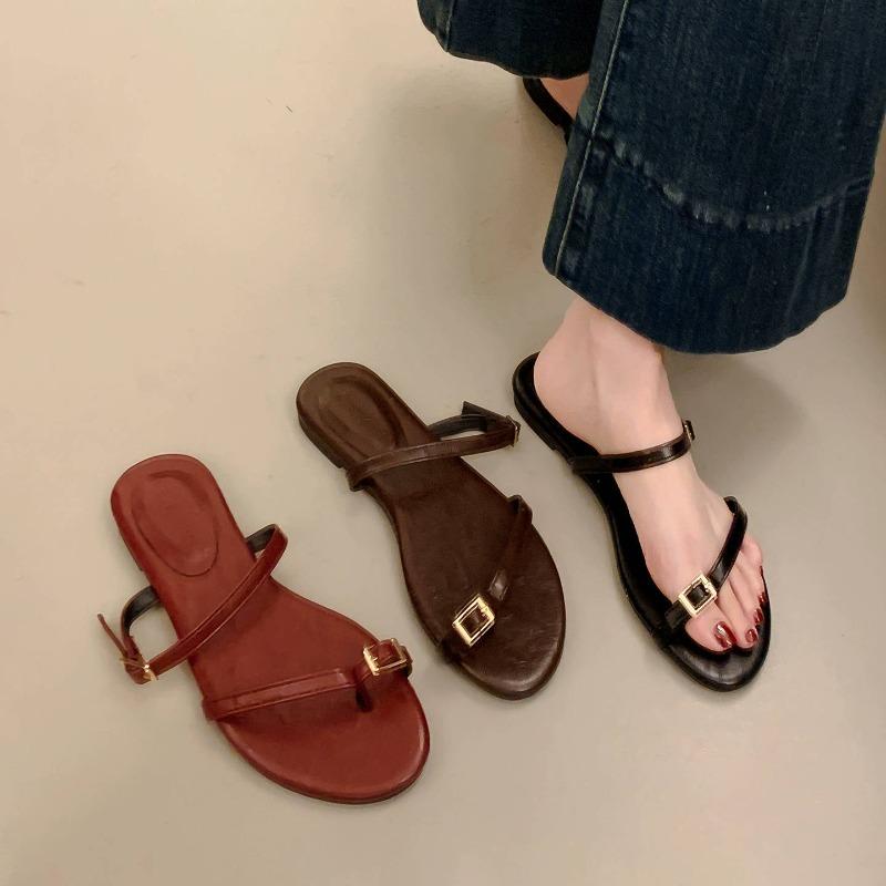 Flat Shoes Simple Slippers New Retro Buckle Sandals