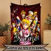 Custom Name Personalized Princess Peach Toadstool Print Blanket, Home Decor, Bedroom, Sofa, Camping, Couch, Gifts for Birthday Christmas