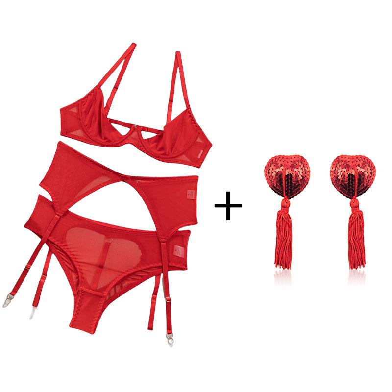 Sexiest Bras Sets Erotic Sexy Costumes Temptation Lace Underwear Underwire Bra & Brief Garters Set Sexy Lingerie