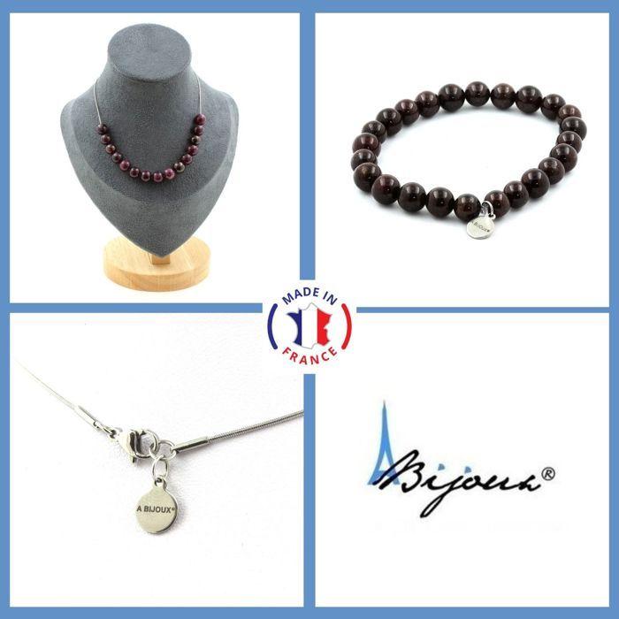 Stones and Minerals. Jewelry Set Bracelet Necklace 15 Garnet Beads 8 Mm. Steel Chain Customizable Size.