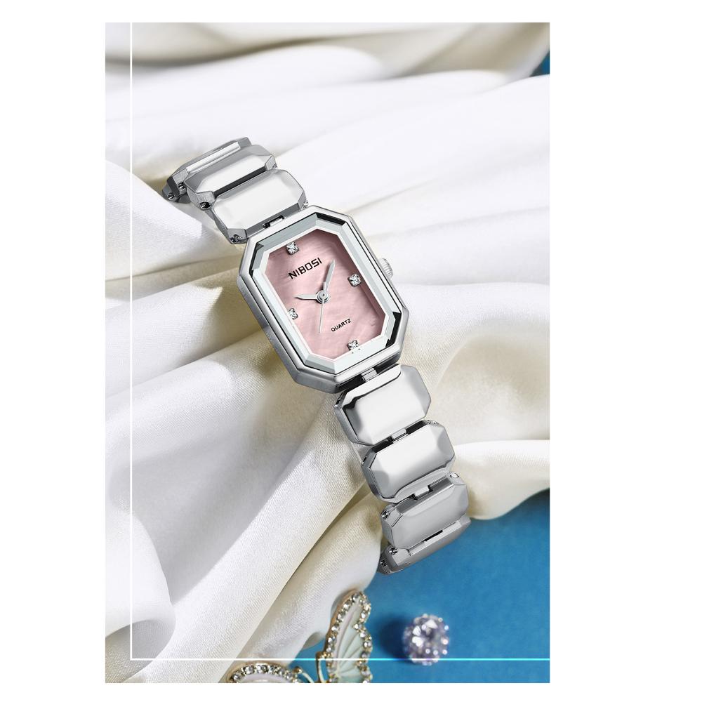 NIBOSI Элегантные водонепроницаемые женские кварцевые часы из нержавеющей стали с прямоугольным циферблатом и датой наручные часы для женщин с бриллиантами наручные часы