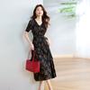 Retro Floral Dress Women's Summer Dress New Chiffon Temperament Long Dress Thin Belly V-neck Skirt