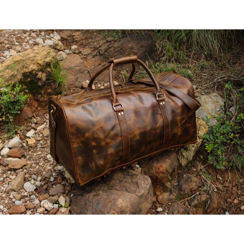Buffalo Leather Duffle Bag: Handmade Full Grain Weekender