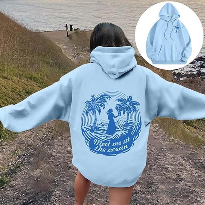Womens Oversized Hooded Sweatshirt With Print Pocket Long Sleeve Pullover Casual College Style Top