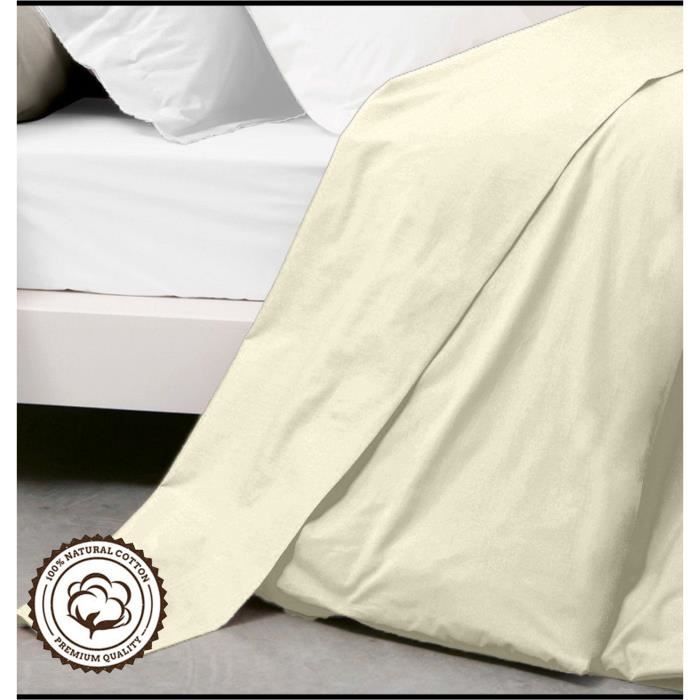 Drap Plat - Crème - 240x300 cm - 100% Coton - 2 Personnes - Lavable en machine