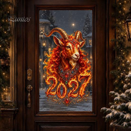 Статичные наклейки на окна Chinese New Year Sticker, наклейки с Козой 2027 года, Декали Лунного Года Овцы, Многоразовый Рождественский Декор для Дома, Магазина, Праздничный
